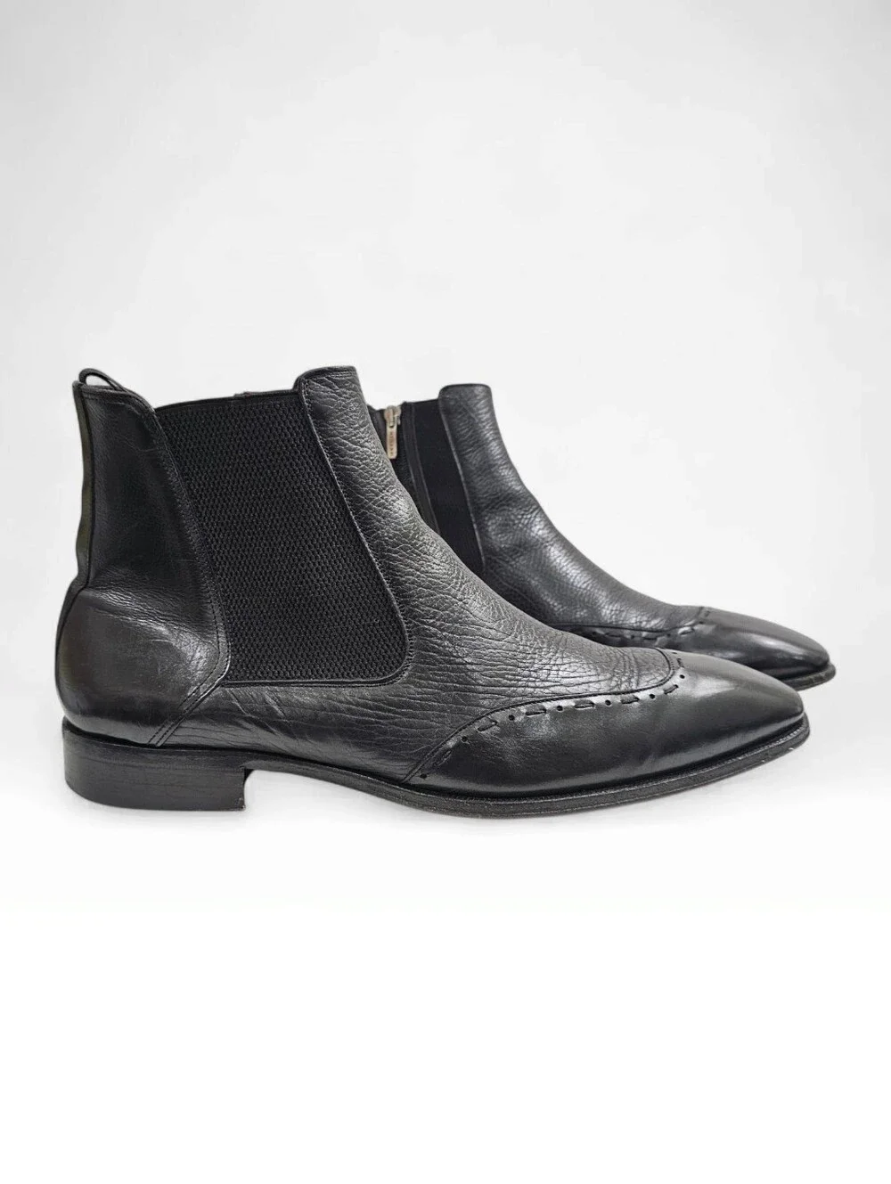 MEZLAN Men Black Leather Wingtip Ankle Zip 32226 Spain Boots 11.5M